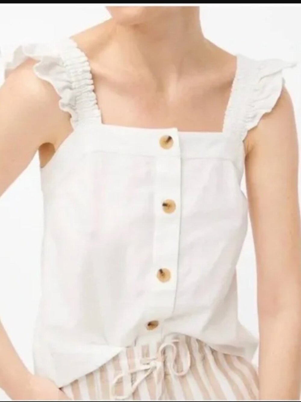J CREW FACTORY RUFFLE STRAP BUTTON FRONT LINEN TANK TOP XXS XS